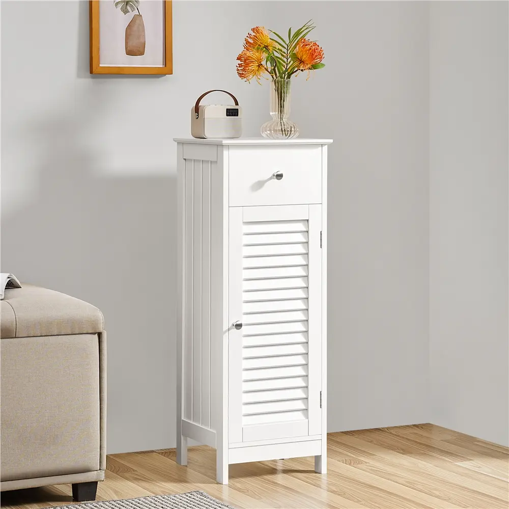 Yaheetech Narrow Toilet Floor Cabinet with Drawer - Modern Vertical Furniture Organizer, Anti-Tip Kit, Hidden Storage Cupboard for Bathroom or Kitchen Corner, Bathroom Storage Cupboard