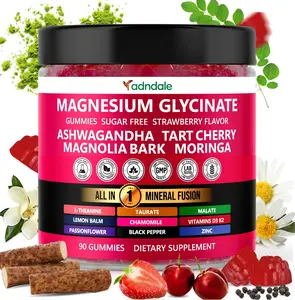 Magnesium Glycinate 400mg Gummies with Ashwagandha Magnesium Malate and Taurate Tart Cherry Magnolia Bark Lemon Balm Passionflower Chamomile L-Theanine Zinc Vitamin K2 D3 for Sleep Support Calm and Relaxation 90 Count