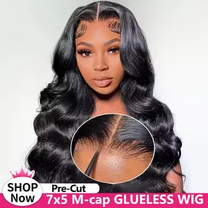 Bling Hair Pre Cut Ready Go Glueless Wig Body Wave/Straight 7x5 Lace Closure Wig Human Hair Pre Plucked 180% Density Gluleless Wig For Women