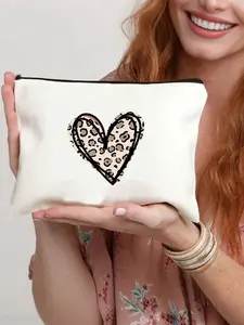 Portable Makeup Bag with Heart Pattern, Travel Essential, Wedding Gift, Bridal Shower Present, Bathroom Storage, Jewelry Organizer