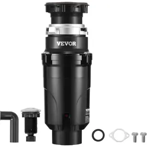 VEVOR JW-301 Garbage 1/2HP 3450RPM DC Motor, Continuous Feed Sink Disposer, EZ Connect Food Waste Grinding System with Power Cord and Splash Guard, for Kitchen, Black