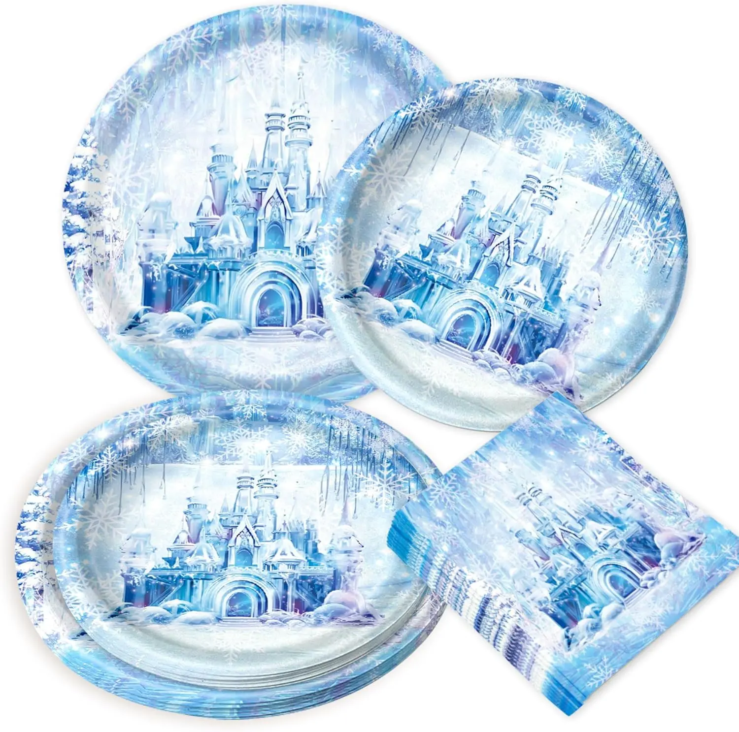 Frozen Birthday Party Supplies Snowflake Plates Napkin Frozen Party Disposable Tableware for Winter Wonderland Decorations for Christmas Winter Wonderland Decorations Serve 20