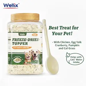 【Petlovers】Wellix 7.5oz Cat & Dog Cat Grass Food Topper - Chicken, Egg Yolk, Cat Grass | Freeze Dried Chicken Formula | Low Calorie | Support Hairball Control & Gut Health | Natural, Nutritious, Yummy#SummerVibes#petlovers