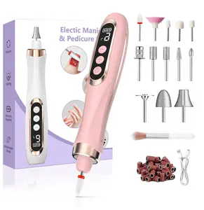 Nail Drill with 14 Stainless Steel Bits  Professional Manicure Pedicure Kit 9 Speed Cordless for Thick Nails & Cuticles Electric Nail File Set for Hand & Foot Care