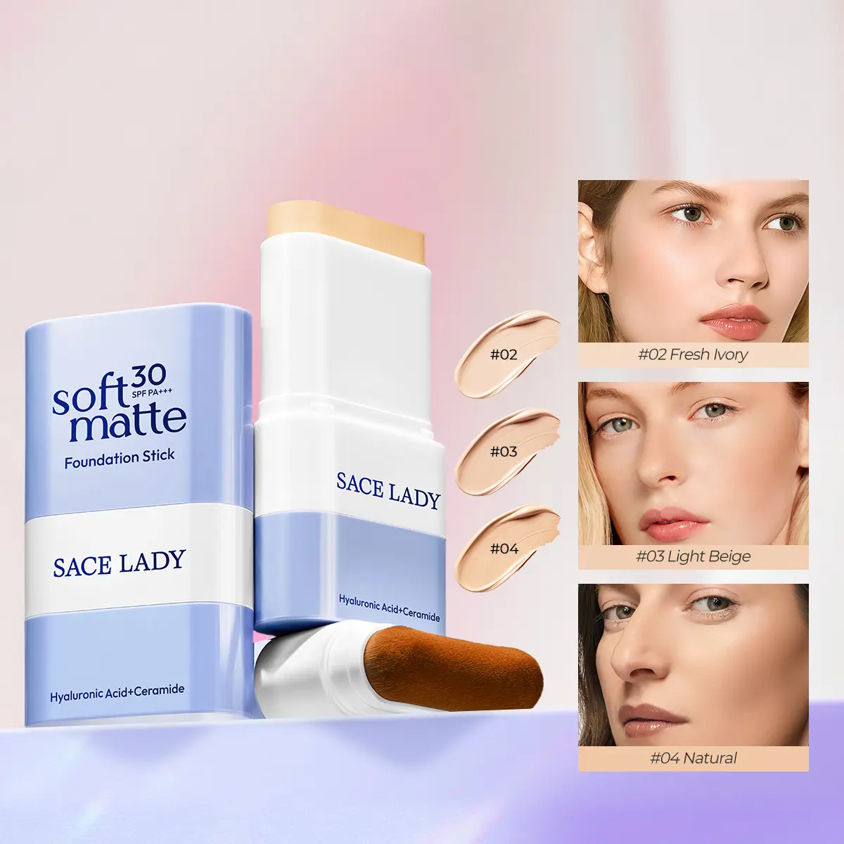 Dual-Ended Concealer Foundation Stick with Built-in Brushes +  24H Long-Lasting Waterproof Sweatproof Skincare-Infused SPF30 PA+++ One-Swipe Even Flawless Base Clear Radiant Skin