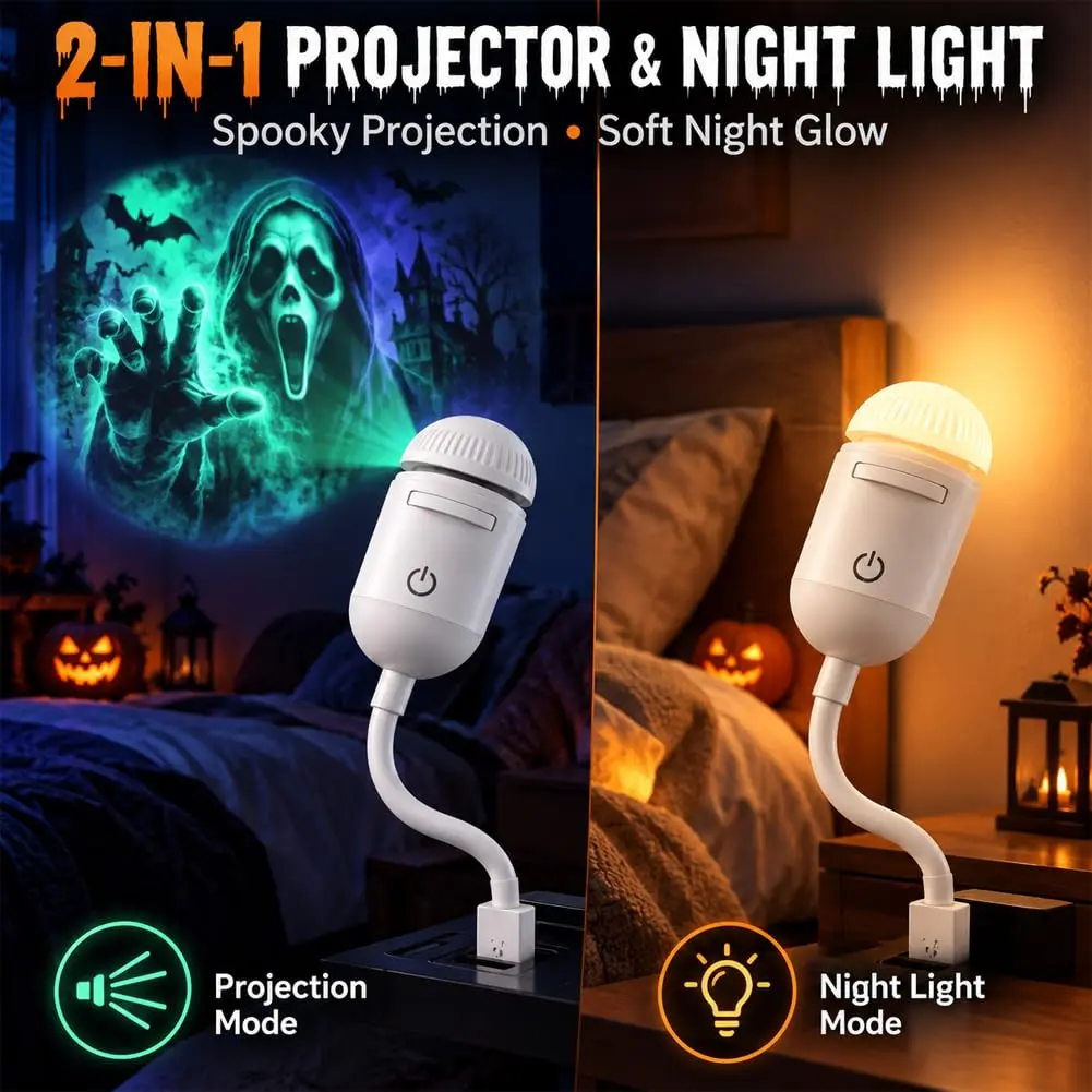 Halloween Projector Light, USB Powered Horror Projector for Walls, Ceilings, Windows & Car, Spooky Atmosphere Decor for Bedroom, Party & Haunted House