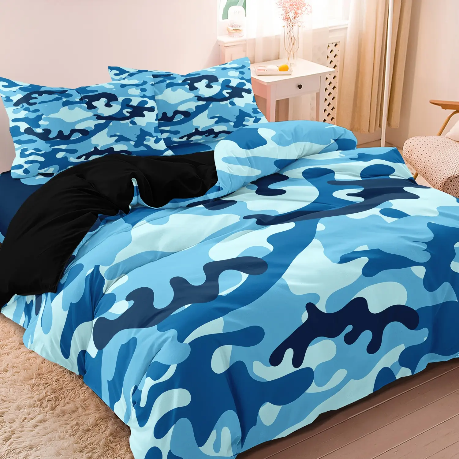 3pcs Duvet Cover Set,light blue camouflage Print Digital printed Bedding Set, Soft Comfortable Duvet Cover, Machine Washable Duvet, for Bedroom, Guest Room (1*Duvet Cover + 2*Pillowcase,No Core)