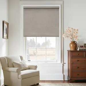 Cordless Blackout Roller Shades Blinds for Windows Free-Stop Thermal Insulated 100% Black Out Linen with Valance for Bedroom Living Dining Room Home Office Taupe 34" W x 72" H