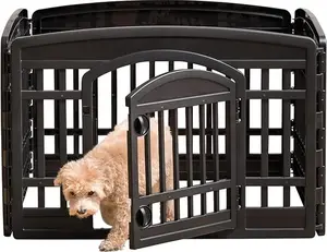 IRIS USA Dog Playpen, 4-Panel 24" Pet Playpen with Door, Puppy Playpen, Indoor/Outdoor Dog Pen, 35 x 35 x 24, Foldable, Customizable, Black
