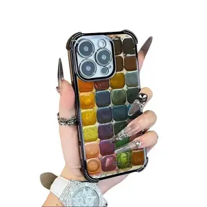 Pastel Watercolor Palette Clear Phone Case for iPhone 17 Pro Max 16 15 14 13 12 11 XS Max XR Samsung Galaxy S25 Ultra S24 Plus S23 Shockproof Art Design Cover Screen Protector Friendly