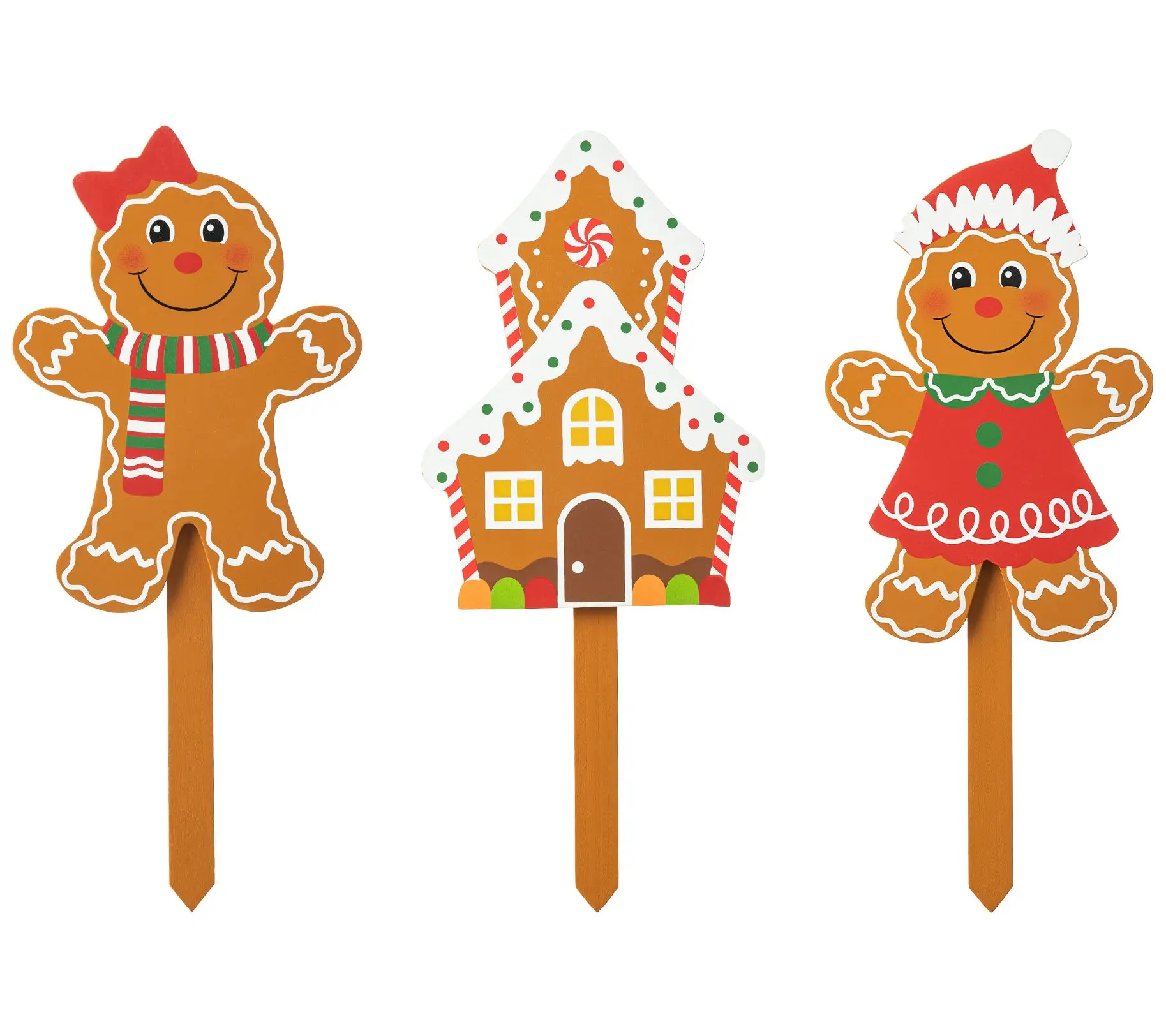 Glitzhome Set of 3 Wooden Gingerbread Man YardGarden Stakes Glitzhome Set of 3 Wooden Gingerbread Man YardGarden Stakes