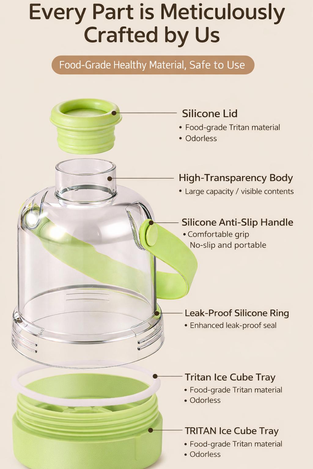 2-in-1 Ice Bottle with Built-in Cube Tray  No-Touch Ice Release Portable, Leak-Proof & Reusable,Portable Ice Water Bottle  Perfect for Gym, Travel & Outdoor  No-Touch Ice Tray Design