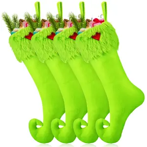 Black Friday Deal Christmas Stockings 24/4 Pcs Christmas Ornaments Cute Large Capacity Funny Green Furry Christmas Decor Mini Dot Xmas Stockings Candy Bag Green Christmas Monster Decoration Home Door Wall Fireplace Perfect Stocking Stuffer Christmas Gifts