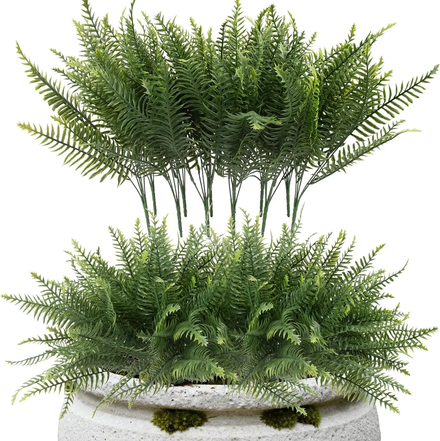 12PCS Fake Fern Plants for Outdoor Decoration – UV Resistant Artificial Greenery Fern Stems for Garden, Porch, Patio, Balcony, Yard, Planters, or Indoor Home Décor