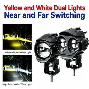 Motorcycle LED Auxiliary Spot Lamp - 12-80V Range, Single/Dual Lens, Dual Yellow-White Hi-Lo Beam with Hi/Lo Switch, High-Power Chip, offroad light, trailer tail, automotive car, work, police lighting, fathersdaygift, underglow, cab