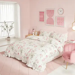 3-Piece Ruffled Floral, Includes Duvet Cover and Pillowcases, Breathable Fabric for All Seasons, and Durable Modern Bedding Set
