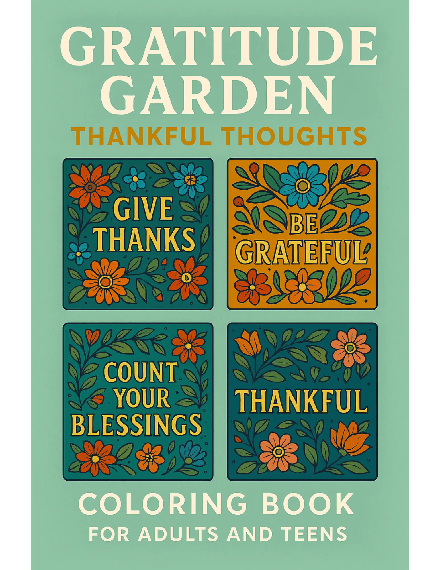 Gratitude Garden Thankful Thoughts Coloring Book Sheets For Adults and Teens