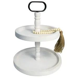 Rustic 2 Tiered Tray Decor, Wooden Material, Round Shape