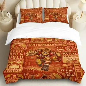 3PCS Duvet Cover Set, 1 Duvet+2 Pillowcases(Without filler), Football San Francisco Red Gold Sports theme, Thanksgiving bedding set, American Football Fanatics Suitable for decoration bedroom, dormitory, sports room, cozy lounge, Bed Sets