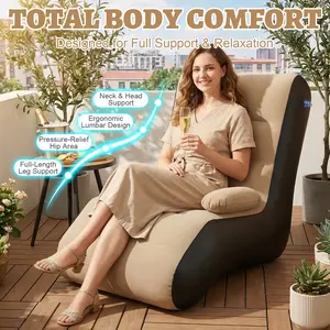 S-Shaped Lounger (with Air Pump) — Portable PVC Sofa Bed, Versatile Indoor/Outdoor Air Cushion Chair; Ideal for Patios, Gardens, Beaches, and Leisure Areas; Modern Backrest Chair & Travel Seat