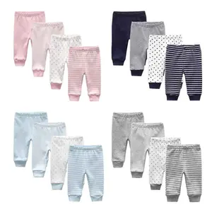 Kiddiezoom 4 Pcs Four Seasons Unisex Newborn Baby Boy Girl Pants 100%Cotton Soft Baby Trousers