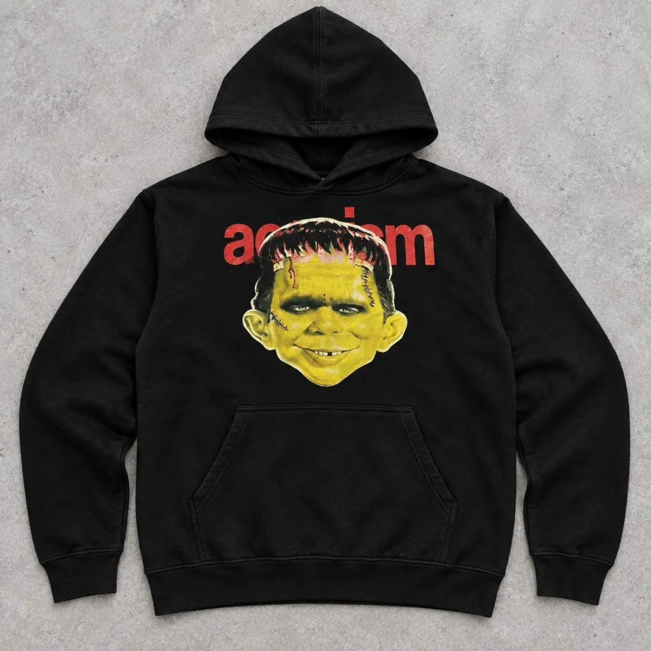 Aosuism Madd Halloween Frankenstein Graphic Hoodie Black Gildan