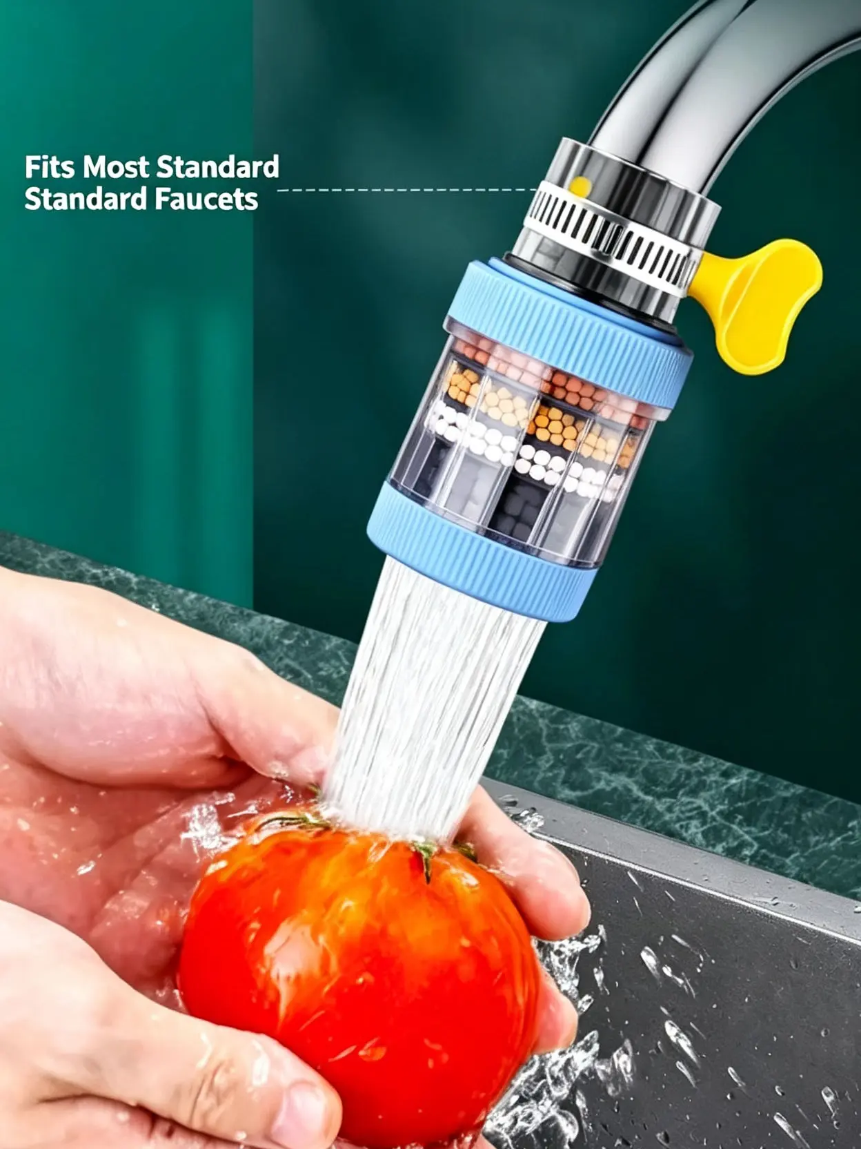 1 Count, 6 Layer Filtration Faucet Water Filter 360 Degrees Rotatable Splash Free, for Kitchen Sink Washing Fruits Vegetables and Dishes