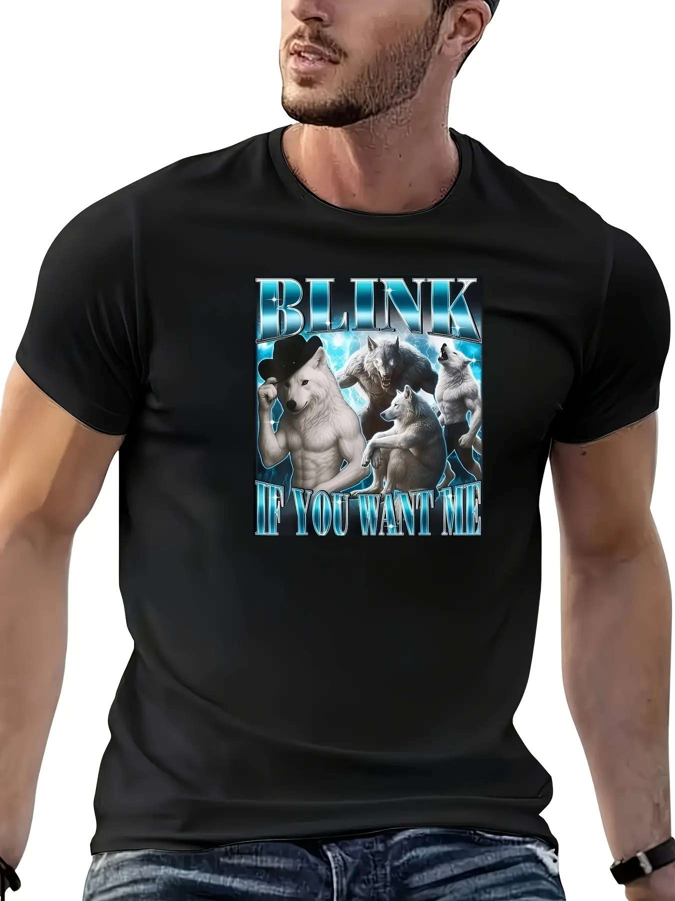 Alpha Werewolf T-Shirt - _If You Want Me Just Wink unisex soft cotton short sleeve t shirt, vintage graphic casual tee for men women teens, perfect birthday holiday gift for camping travel gym daily street casual wear
