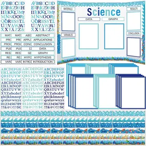 96 Pcs Science Fair Board Supplies 60 Trim Scalloped Poster Boards 24 Presentation Border Stickers 4 Self Adhesive Project Titles 8 Letter Sticker for Classroom Display Ocean Style