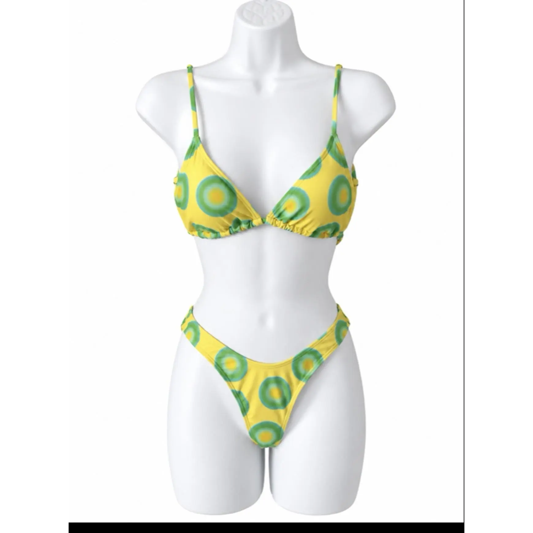 Women's Small Bikini Set with Yellow and Green Circles Design