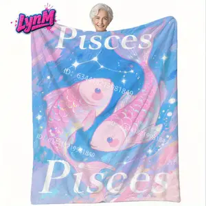 Extra Large Pisces Zodiac Flannel Blanket - Soft Texture Astrology Decor Bed Accessory, Pastel Blue & Pink Fish Print, Machine Washable All-Season Indoor Throw, Astrology Gift for Pisces Adults