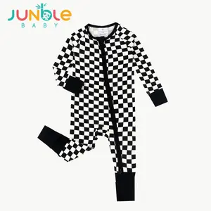 JUNBLEBABY Bamboo Kids Baby Romper Black Checker Print with Foldable Mittens for Comfortable Wear Baby Sailor Outfit Baby Boy Clothes