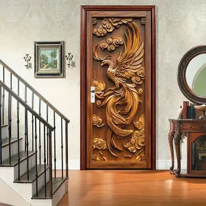 Phoenix Art Door Sticker, Self-Adhesive Decorative Wall Decor for Bedroom Living Room Bathroom, Home Decor, Traditional Chinese Design, High-Quality Paper, Modern Aesthetic Style, Door Decorations