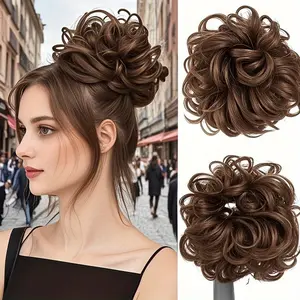 2PC Messy Bun Hair Piece Wavy Curly Scrunchies Synthetic Black Ponytail Hair Extensions Thick Updo Hairpieces For Women Hair Accessories, Christmas, gifts