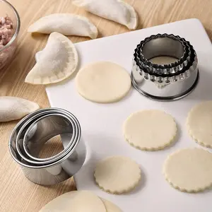 Stainless Steel Dumpling Wrapper Mold Set, Kitchen Press Tool for Large Medium Small Sizes, Toothed Round Cutter, Durable and Easy to Use
