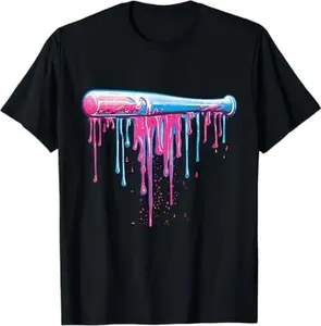 [100% Cotton] Baseball Bat with Sprinkles Drip For Men Boys T-Shirt Casual Soft
