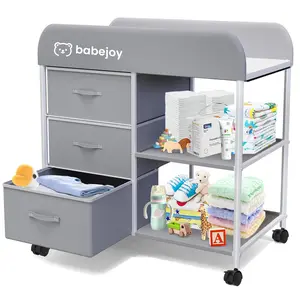 Babejoy Portable Baby Changing Table with 3 Storage Baskets, Waterproof Changing Pad, Mobile Nursery Organizer for Newborn Baby Essentials，#DealsForYouDays