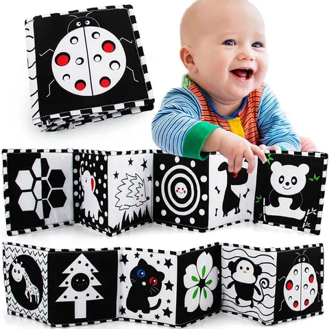 Baby Toys 0-6 Months, Black and White High Contrast Sensory Newborn Toys, Baby Soft Book for Early Education, Infant Tummy Time Toys, Baby Newborn Essentials Must Haves
