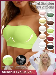 Women’s Strapless Bra with Gathered Design, No Wire and Non-Slip Backless Style, Seamless Invisible Cup Bras for Ultimate Comfort