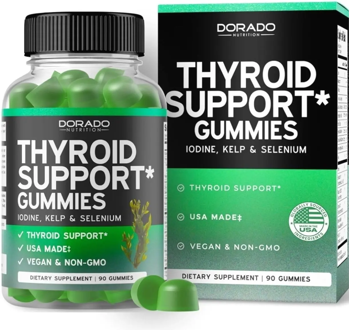 Thyroid Support For Women & Men (90 Gummies) Ashwaganda, Iodine, Bladderwrack, Kelp, & Schisandra - Support Supplement - Delicious Apple Flavor - Non-GMO, Vegan & Gluten-Free (90 Count)