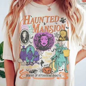 Retro Coquette Haunted Mansion T-Shirt, Welcome Foolish Mortals, Hitchhiking Ghost, Family Trip Shirt, Girly Matching Halloween