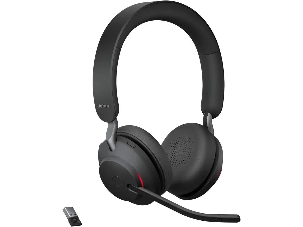 Jabra Evolve2 65 Bluetooth Wireless Headset with Mic for Calls and Music, Dual-Ear Headphones with USB-A Adapter, Up to 37 Hours Battery, Noise-Cancelling, Works with Online Meeting Apps, Black (193)