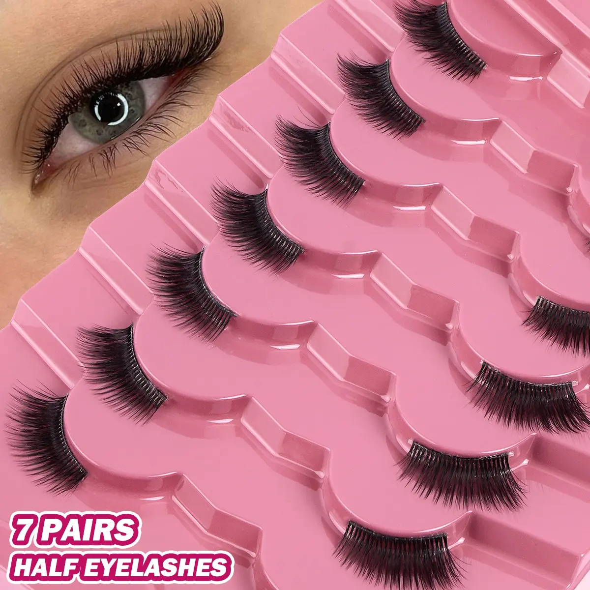 MAGEFY 7 Pairs Half Eyelashes - D Curl 3D Faux Mink Half Lashes with Thick Soft Stems, Ultra-Soft Natural Tips, Lightweight & Reusable, Handmade Layered Design, Natural Voluminous Cat Eye Look for Daily Makeup, Dating, Office & Party Wear