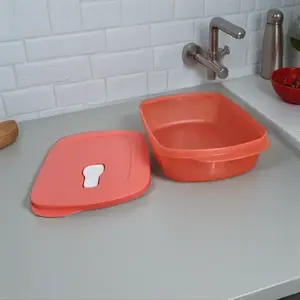 CW 4 Cup Rectangle Container - Microwave Safe, BPA-Free, Leak-Resistant, Dishwasher Safe, Orange Food Storage Container