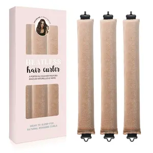 Overnight Heatless Hair Curler Blowout Rods Jumbo, Heatless Curls Satin Jumbo Flexi Rods to Sleep in,Soft Heatless Rod for All Hair Types,No Heat Overnight Sleeping Curls Styling Tools （Khaki）