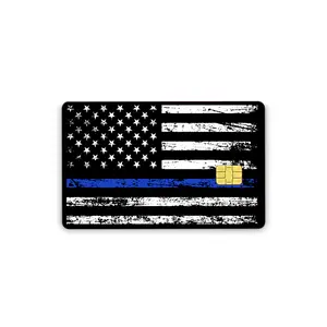 Credit Card Skins With Easy Pull Tabs for Transportation Key, Debit, Credit Card Covering Personalizing Bank Card Slim, Waterproof Vinyl Skins American Flag Blue Line
