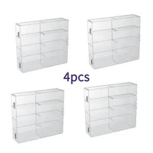 4 PCS  Multi-functional 8 Compartment Clear Plastic Storage Boxes Stackable with Lids for Toys Cars Jewelry Desktop Closet Organizer Space Saving Home Office