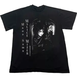 Vtg Malice Mizer Band Mana Sama Short Sleeve Black T-shirt Unisex Cotton Fabric Crewneck Menswear Top