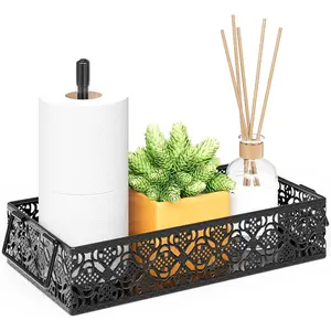 Toilet Tank Topper Paper Basket - Basket Decor Box with Magnetic Paper Towel Holder for Restroom Bathroom (Black)