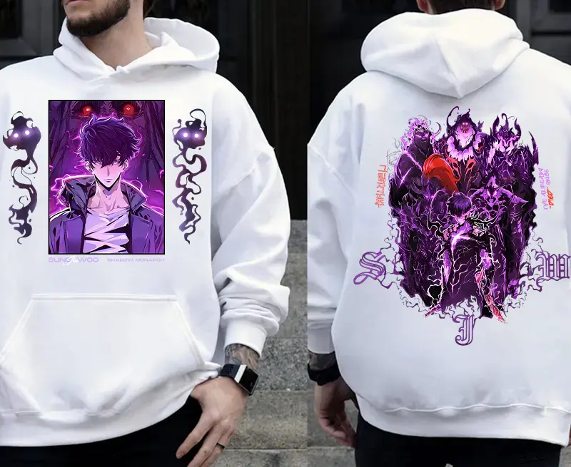 Leveling Anime Hoodie – Sung Jinwoo Dark Knight Graphic Sweatshirt – Solo Leveling Power Design